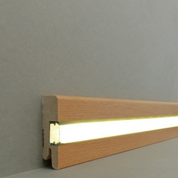 Licht - Fußleisten / Licht - Sockelleisten "Ulm" (MDF foliert / 716.72L) - Buche dunkel