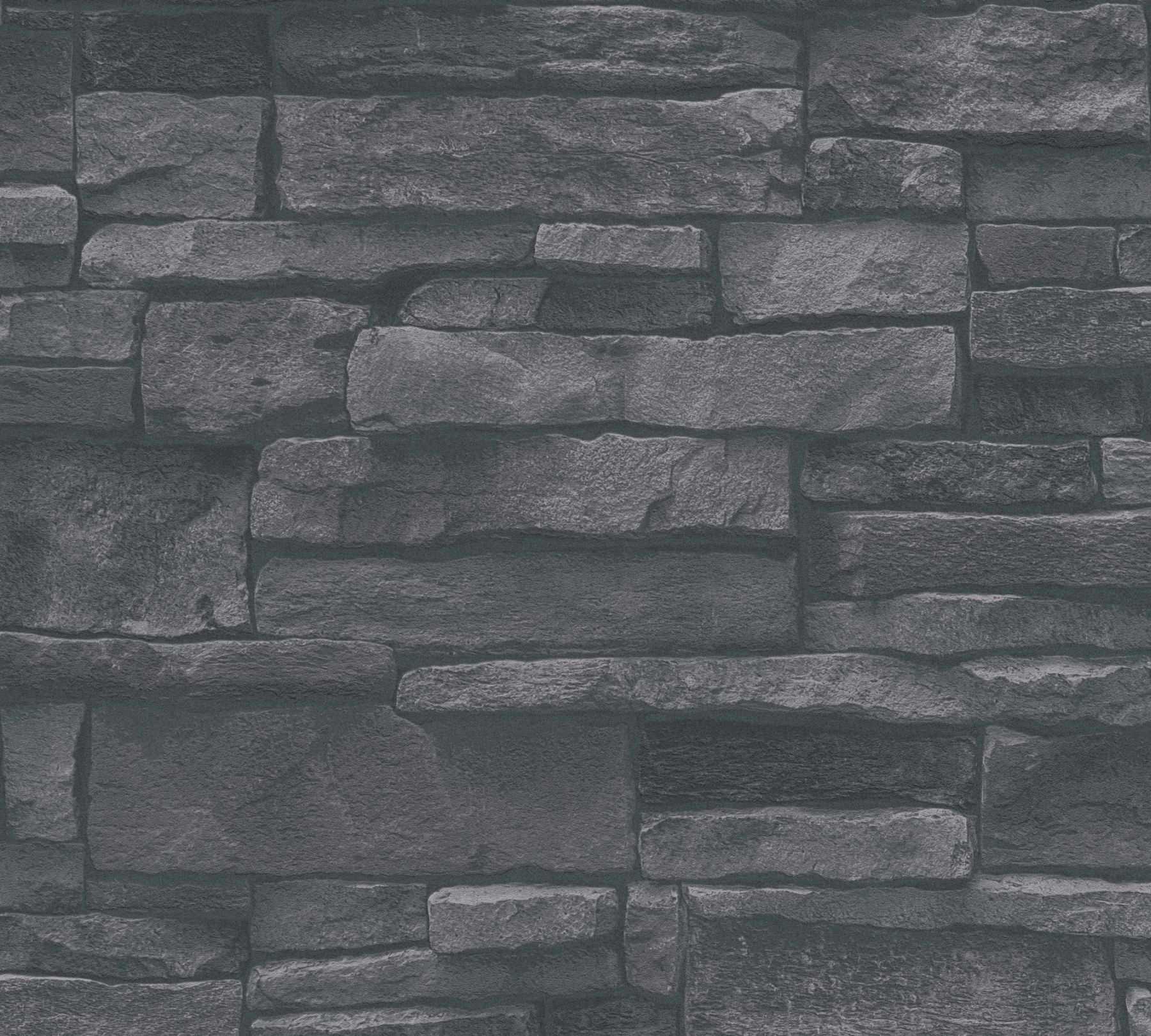 A.S. Creation | Bricks & Stones | 388134 | Vliestapete | Steinoptik | 0.53 x 10.05 m | Schwarz