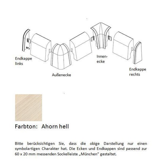 Endkappen und Ecken für MDF-Sockelleisten - Ahorn hell