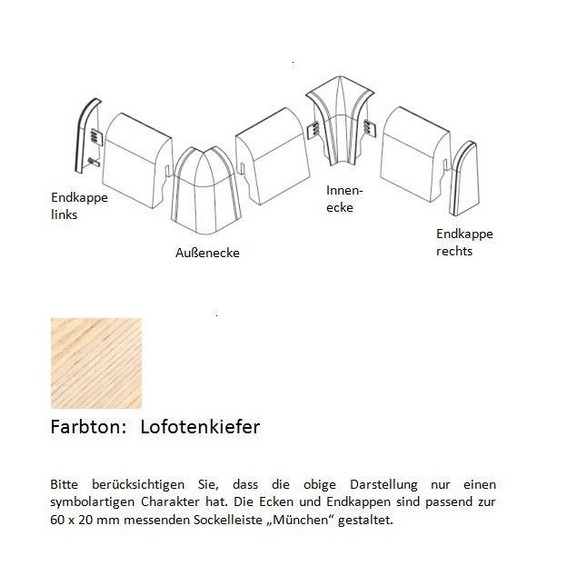 Endkappen und Ecken für MDF-Sockelleisten - Lofotenkiefer