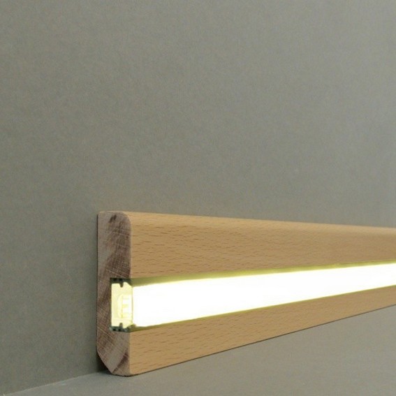 Licht - Fußleisten / Licht - Sockelleisten "Braunschweig" (Massivholz lackiert / 6.16.58.2L) - Buche