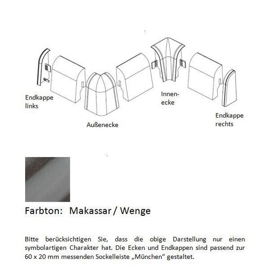 Endkappen und Ecken für MDF-Sockelleisten - Makassar / Wenge
