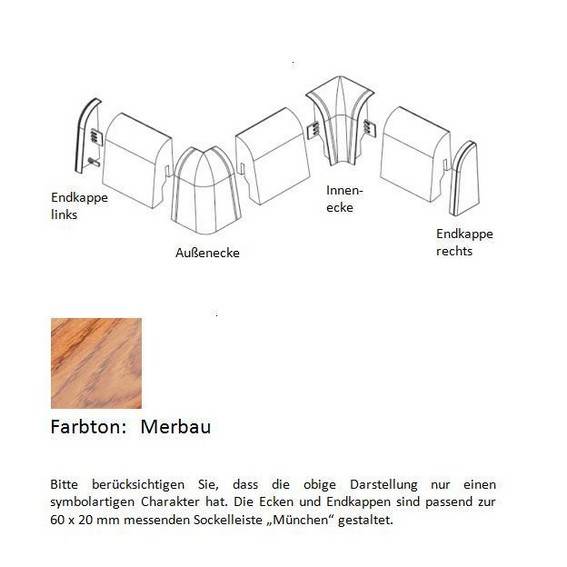 Endkappen und Ecken für MDF-Sockelleisten - Merbau