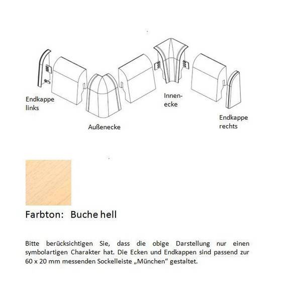 Endkappen und Ecken für MDF-Sockelleisten - Buche hell Endkappen und Ecken für MDF-Sockelleisten - Buche hell