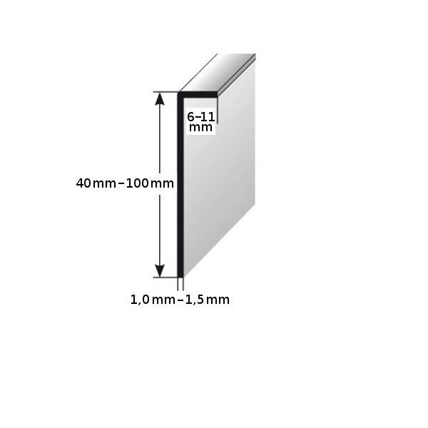 Auer, Sockelleiste Metall, H 40 - 100 mm, B 6 - 11 mm, Sockelleiste  Edelstahl, Wasserfest