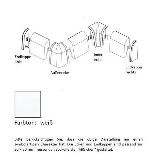 Endkappen und Ecken für MDF-Sockelleisten - weiß Endkappen und Ecken für MDF-Sockelleisten - weiß