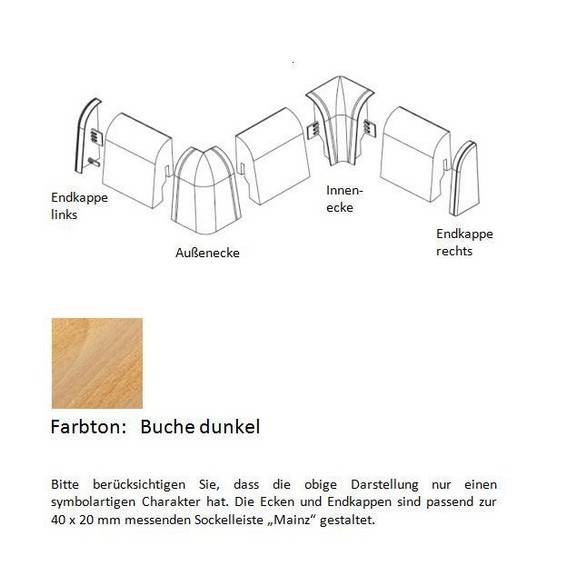 Endkappen und Ecken für MDF-Sockelleisten - Buche dunkel Endkappen und Ecken für MDF-Sockelleisten - Buche dunkel