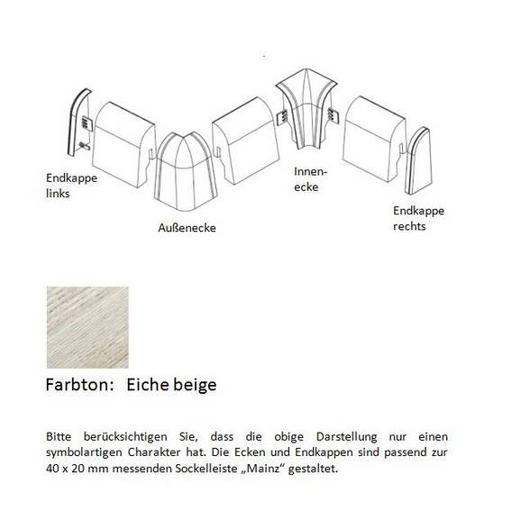Endkappen und Ecken für MDF-Sockelleisten - Eiche beige