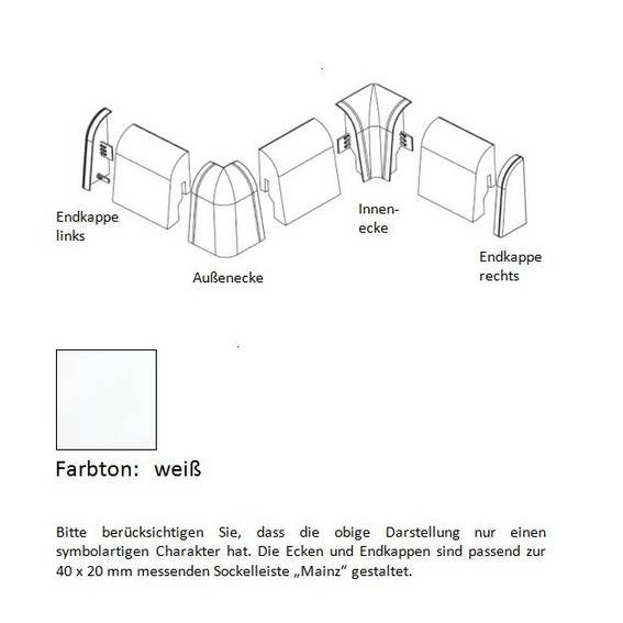 Endkappen und Ecken für MDF-Sockelleisten - weiß Endkappen und Ecken für MDF-Sockelleisten - weiß