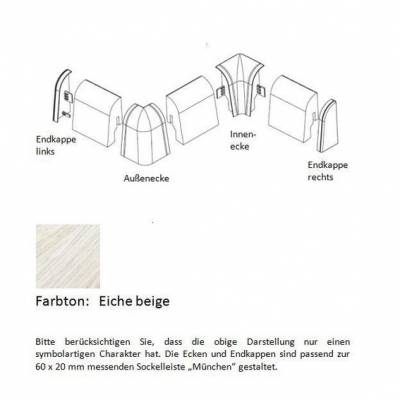 Endkappen und Ecken für MDF-Sockelleisten - Eiche beige
