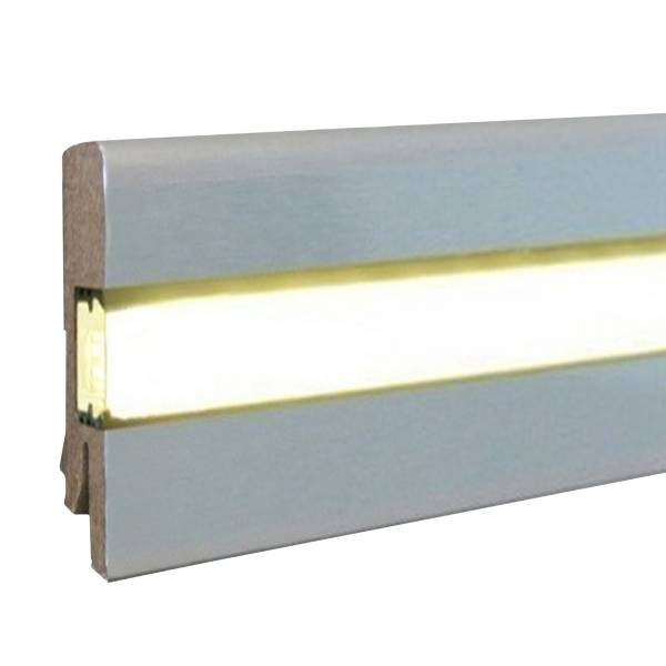 PROVISTON | Licht Sockelleiste &quot;Chemnitz&quot; | MDF | 16 x 58 x 2500 mm | Aluminiumfarbend | Fußleiste
