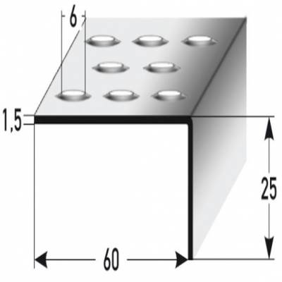 Treppenkante "Empoli" / Winkelprofil 25 x 60 mm Edelstahl, Rutschhemmend R12 DIN 51130 Prägelochung