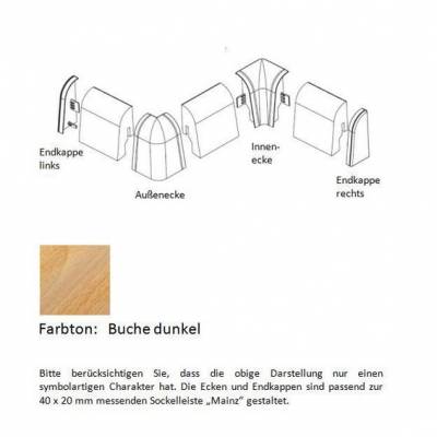 Endkappen und Ecken für MDF-Sockelleisten - Buche dunkel