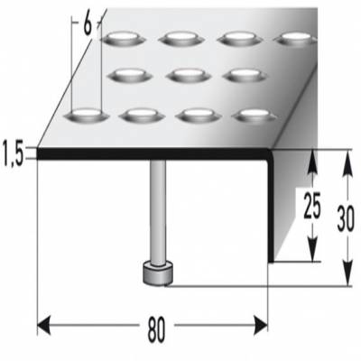 Treppenkante "Andria" 25 mm x 80 mm, Edelstahl, Rutschhemmend R12 DIN 51130, Prägelochung