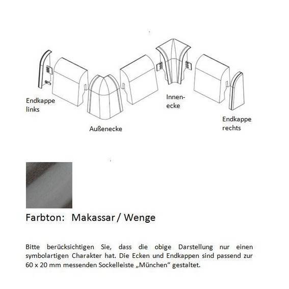 Endkappen und Ecken für MDF-Sockelleisten - Makassar / Wenge