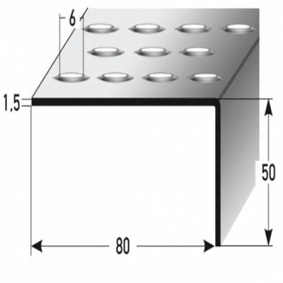 Treppenkante "Menfi" / Winkelprofil 50 x 80 mm Edelstahl, Rutschhemmend R12 DIN 51130, Prägelochung