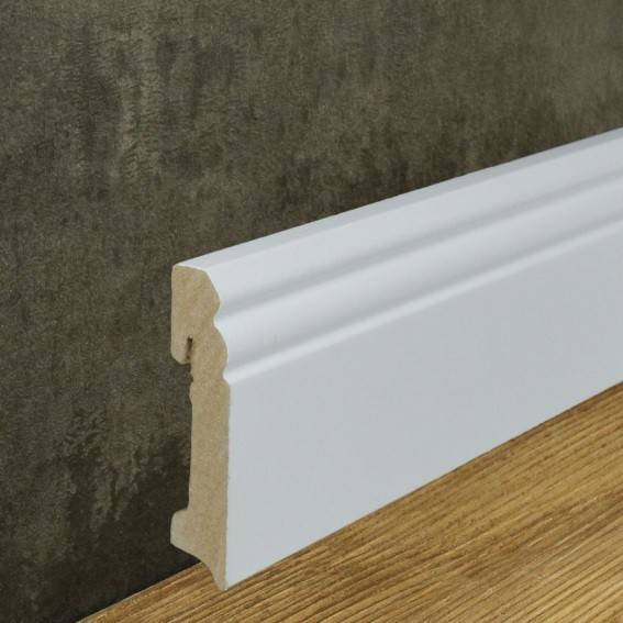 Neuhofer | Sockelleiste "Desana" | FU089L | MDF | 18 x 90 x 2400 mm | Weiß | Berliner Profil Neuhofer | Sockelleiste "Desana" | FU089L | MDF | 18 x 90 x 2400 mm | Weiß | Berliner Profil